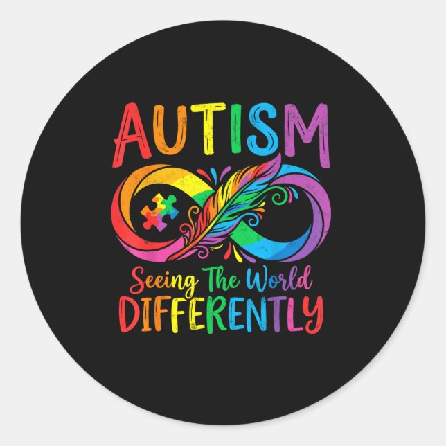 Awareness autism seeing the world differently classic round sticker (Front)