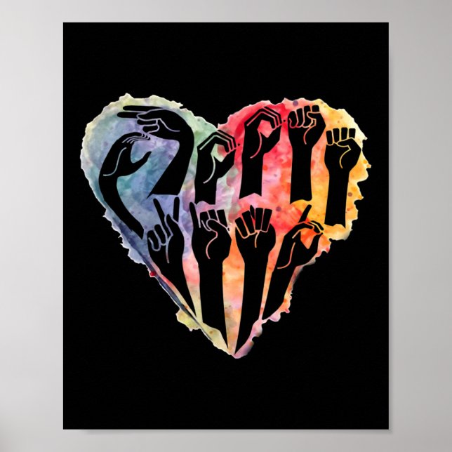 Awareness Be Kind Asl Heart Anti Bullying  Poster (Front)