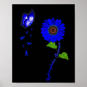 Awareness Blue Butterfly Sunflower Ribbon Poster
