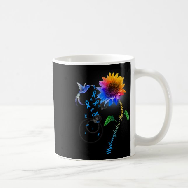 Awareness Blue Sunflower Hummingbird  Coffee Mug (Right)