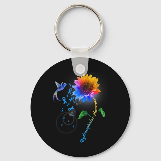 Awareness Blue Sunflower Hummingbird  Key Ring (Front)
