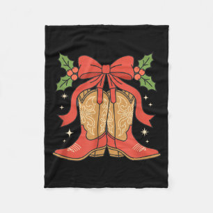 Awareness Cowboy Boots Christmas Breast Cancer Sup Fleece Blanket