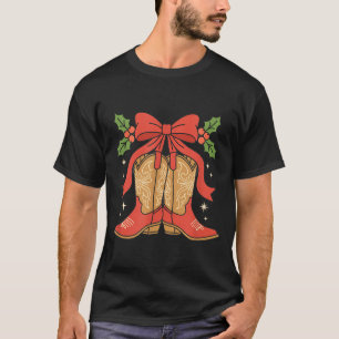 Awareness Cowboy Boots Christmas Breast Cancer Sup T-Shirt