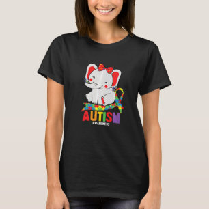 Awareness Elephant Mum Wearing Earrings Autism Hea T-Shirt