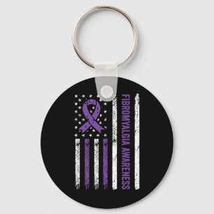 Awareness Flag Fibro Warrior Purple Ribbon  Key Ring