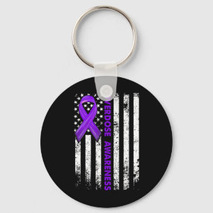 Awareness Flag Purple Ribbon Addiction Recovery 1 Key Ring