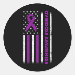 Awareness Flag Purple Ribbon Addiction Recovery 2 Classic Round Sticker