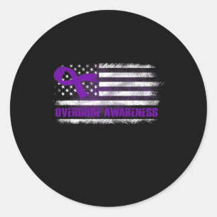 Awareness Flag Purple Ribbon Addiction Recovery 3 Classic Round Sticker
