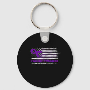 Awareness Flag Purple Ribbon Addiction Recovery 3 Key Ring
