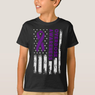 Awareness Flag Purple Ribbon Addiction Recovery T-Shirt