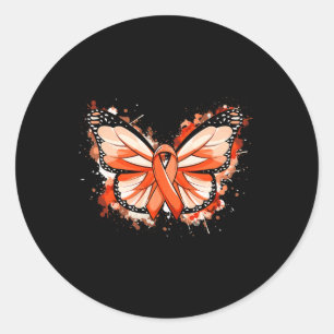 Awareness Gifts Orange Ribbon Butterfly Classic Round Sticker