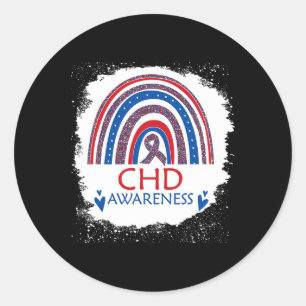 Awareness Heart Disease Bleached Rainbow Blue Red  Classic Round Sticker