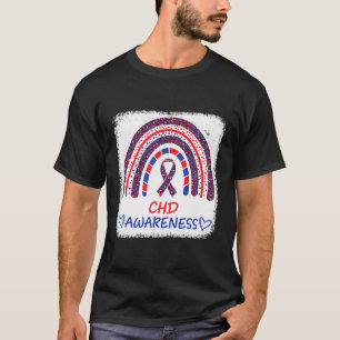 Awareness Heart Disease Bleached Rainbow Blue Red T-Shirt