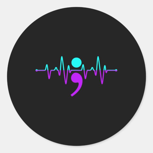 Awareness Heartbeat Happy Ribbon Support Graphic 1 Classic Round Sticker (Front)