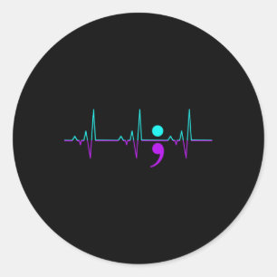 Awareness Heartbeat Happy Ribbon Support Graphic  Classic Round Sticker