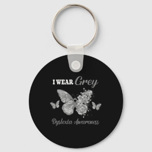 Awareness I Wear Grey Butterfly Key Ring