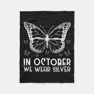 Awareness In October We Wear Silver Butterfly  Fleece Blanket