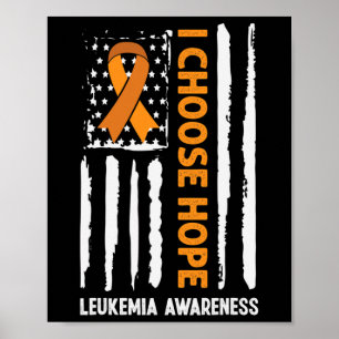 Awareness Leukaemia Cancer Usa Flag Orange Ribbon  Poster