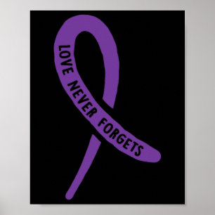 Awareness Love Never Forgets Purple Ribbon Poster