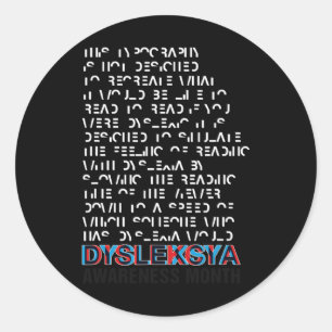 Awareness Month Costume Dyslexia Girl  Classic Round Sticker