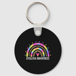 Awareness Month Leopard Rainbow For Women Dyslexic Key Ring