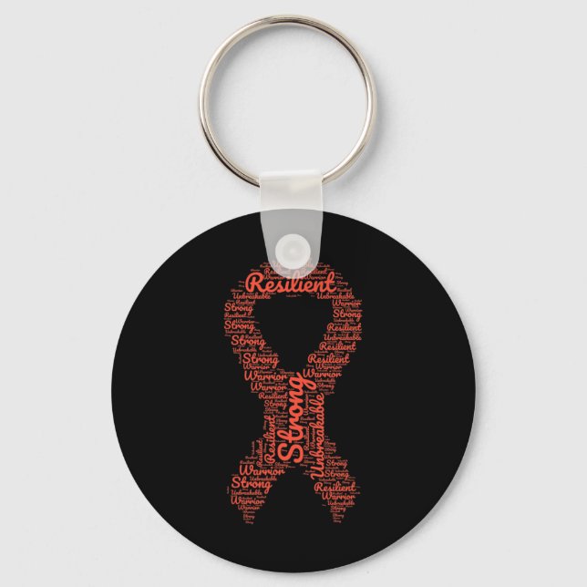 Awareness Month Orange Ribbon With Words  Key Ring (Front)