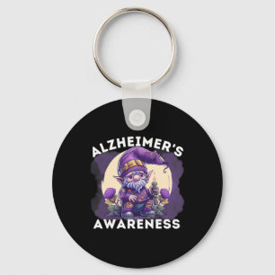 Awareness Month T Heimer Gnome Purple Ribbons  Key Ring