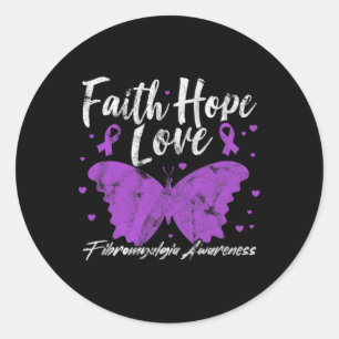 Awareness Purple Butterfly Fibro Warrior Grunge  Classic Round Sticker