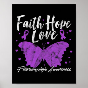 Awareness Purple Butterfly Fibro Warrior Grunge Poster
