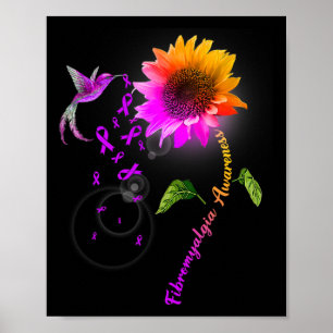 Awareness Purple Sunflower Hummingbird Poster