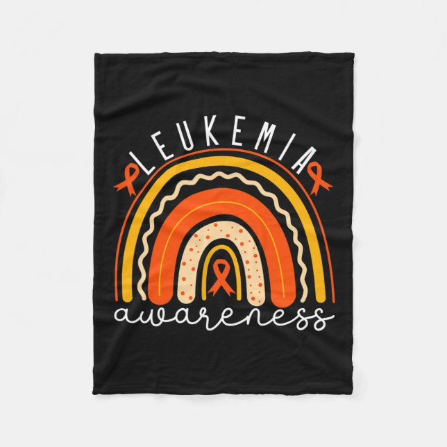 Awareness Rainbow Leukaemia Support Orange Ribbon  Fleece Blanket (Front)