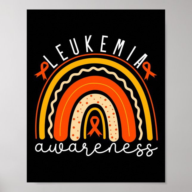 Awareness Rainbow Leukaemia Support Orange Ribbon  Poster (Front)