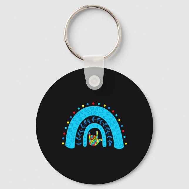 Awareness Rainbow Support Puzzle Love Sign Languag Key Ring (Front)