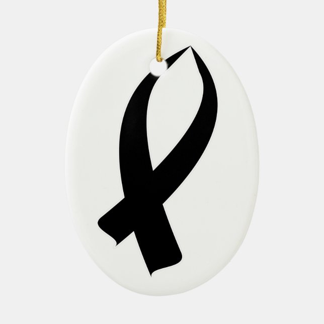 Awareness Ribbon Black Ceramic Tree Decoration (Front)