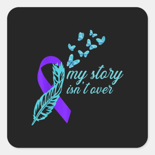 Awareness ribbon - butterflys - suicide prevention square sticker (Front)