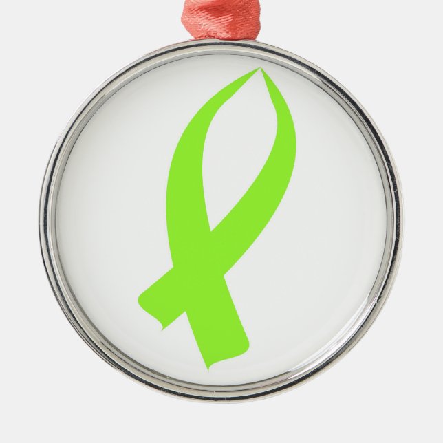 Awareness Ribbon (Lime Green) Metal Tree Decoration (Front)