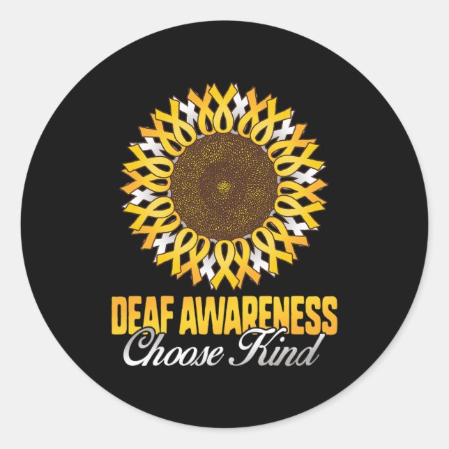 Awareness Sunflower Choose Kind Yellow Ribbon Asl  Classic Round Sticker (Front)
