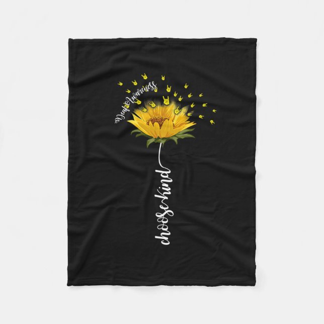 Awareness Sunflower Choose Kind Yellow Ribbon Asl  Fleece Blanket (Front)