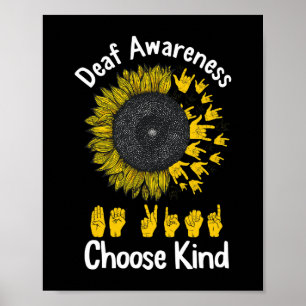 Awareness Sunflower Choose Kind Yellow Ribbon Asl Poster