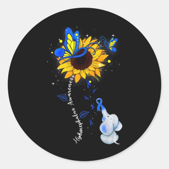 Awareness Sunflower Elephant Men  Classic Round Sticker (Front)