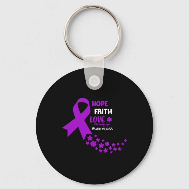 Awareness Tee Hope Faith Love Fibromyalgia Awar  Key Ring (Front)