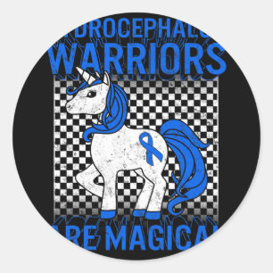 Awareness Warrior Magical Unicorn Blue Ribbon Classic Round Sticker