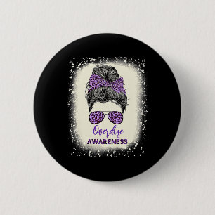 Awareness Warrior Messy Hair Bun Purple Ribbon 6 Cm Round Badge