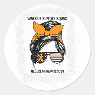 Awareness Warrior Support Squad Messy Bun Sungl Classic Round Sticker