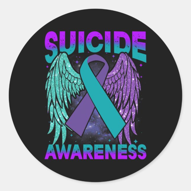 Awareness Wings And Ribbon Suicide Prevention 1  Classic Round Sticker (Front)