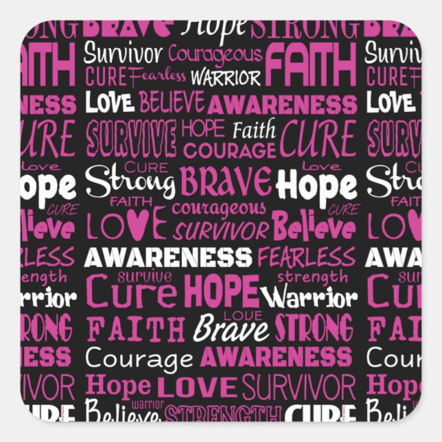Awareness Words...Breast Cancer Square Sticker (Front)