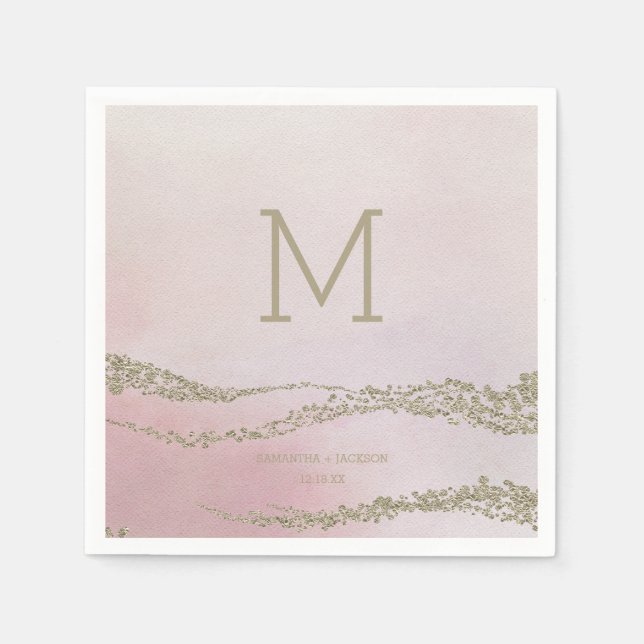 Awash Elegant Watercolor Blush Wedding Monogram Napkin (Front)