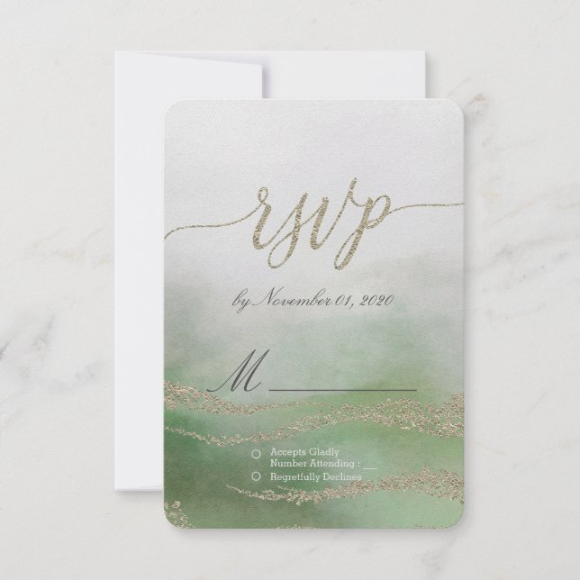Awash Elegant Watercolor in Foliage Wedding RSVP Card (Front)