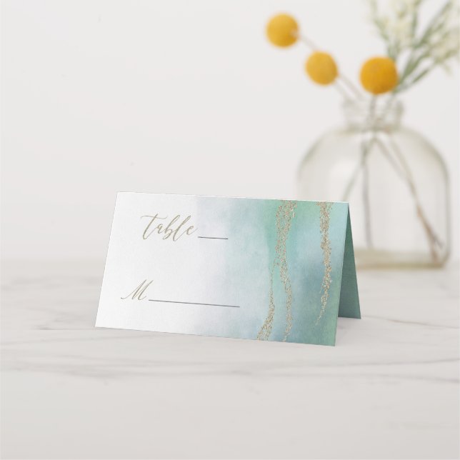 Awash Elegant Watercolor in Ocean Table Number Place Card (Front)