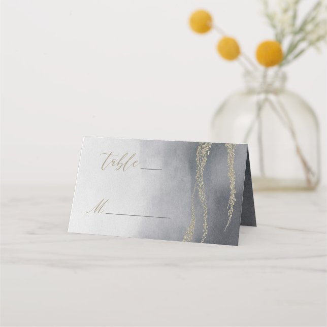 Awash Elegant Watercolor in Smoke Table Number Place Card (Front)